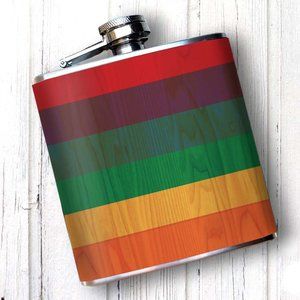 🎉HP🌈🎉Hip Flask Rainbow Designer Oso+Bean Gay Pride LGBTQ 6 Oz Colorful Unique